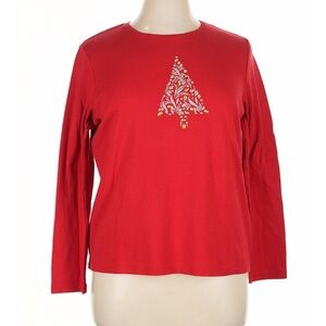 Croft & Barrow Women's Red Long-Sleeve Holiday Tee with Tree Motif size 1X